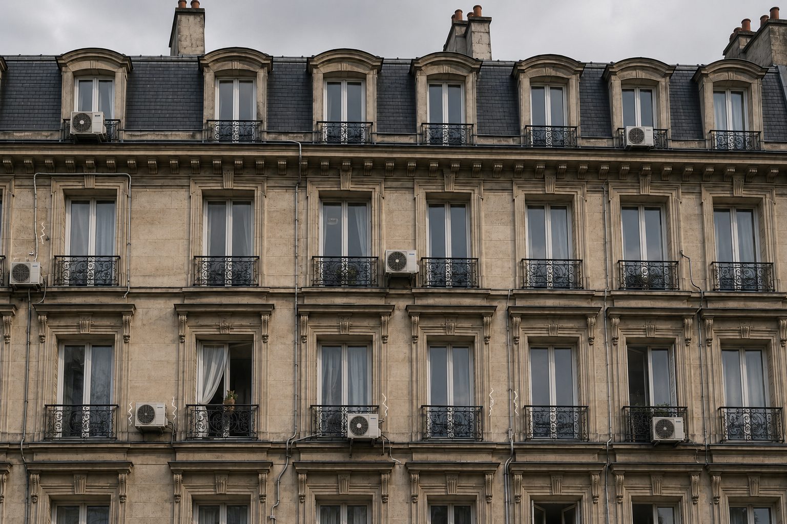 Avant : façade encombrée par des unités extérieures de climatisation